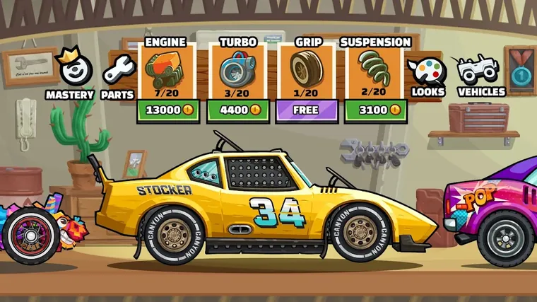 Veículo a percorrer um terreno inclinado em Hill Climb Racing 2